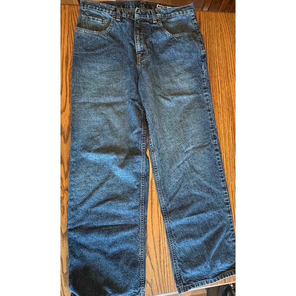 Volcom Stone Boardwear Men’s Jeans 33x30 Blue Denim Button Fly Embroidered